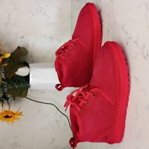 UGG Kids Red Lace-Up Suede Ankle Boots